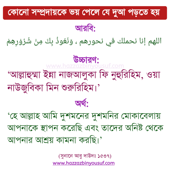 কোনো সম্প্রদায়কে ভয় পেলে যে দোয়া পড়বে