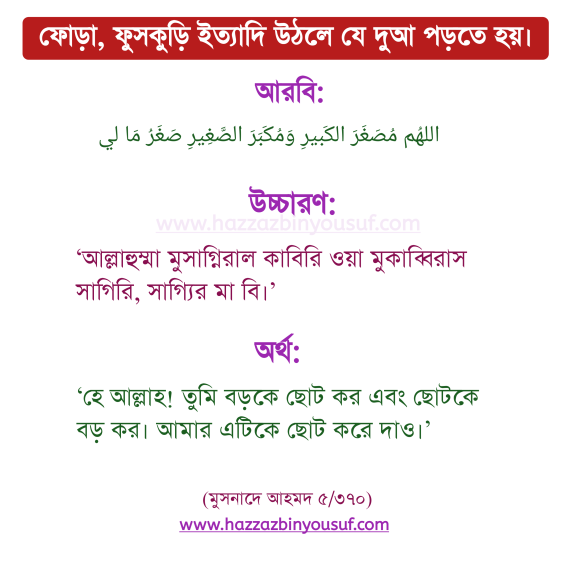 ফোঁড়া, ফুসকুড়ি ইত্যাদি উঠলে যে দুআ পড়তে হয়